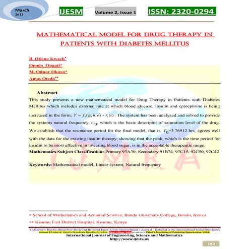 Mathematical Model for Drug Therapy in Patients With Diabetes Mellitus ...