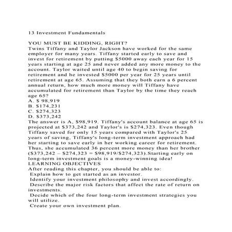 13 Investment FundamentalsYOU MUST BE KIDDING, RIGHTTwins T