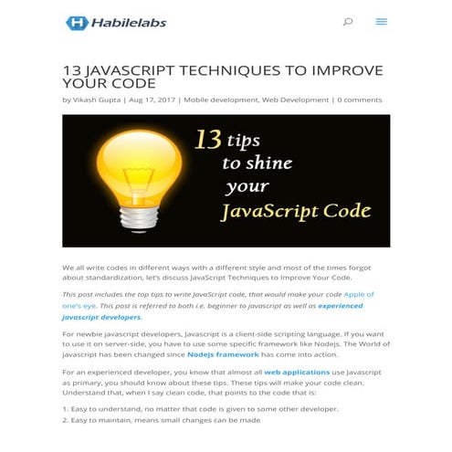 13 javascript techniques to improve your code | PDF