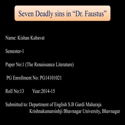Seven deadly sin in "Dr Faustus"