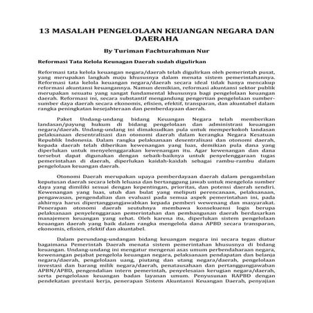 13 masalah pengelolaan keuangan negara dan daeraha