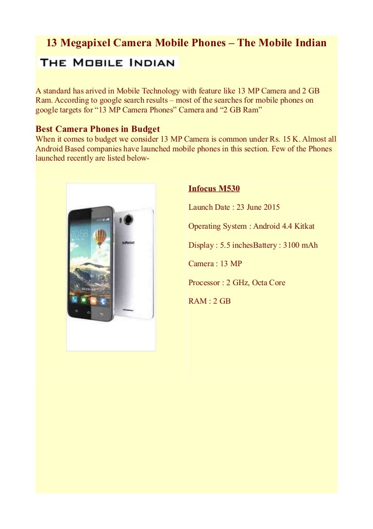 13 megapixel camera mobile phones