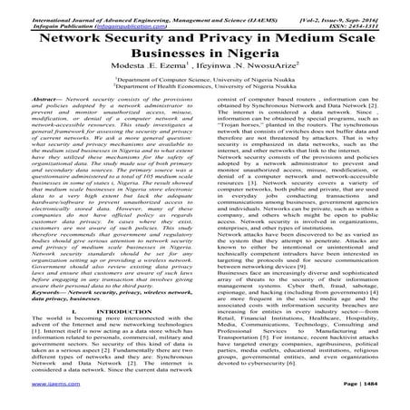 Network Security and Privacy in Medium Scale Businesses in Nigeria