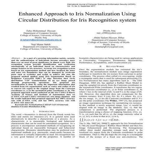 Enhanced Approach to Iris Normalization Using Circular Distribution for Iris ...