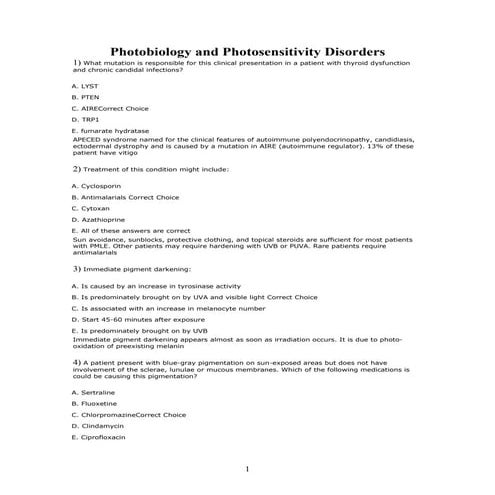 ETAS_MCQ_13 photobiology and photosensitivity disorders | DOC