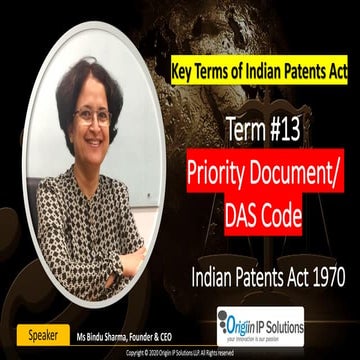Key terms Patent Act Term #13: Priority Document 