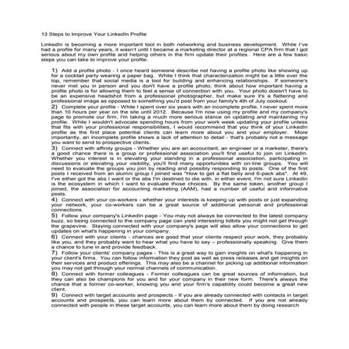 13 step to improve your linked in profile