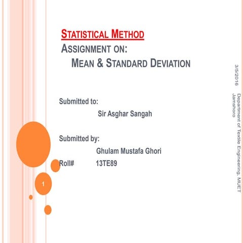 Standard Deviation its coefficient and Variance by Ghulam MUstafa 13TE89