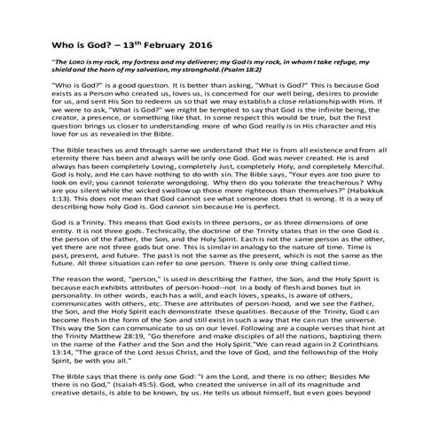 13th february 2016   Who is God