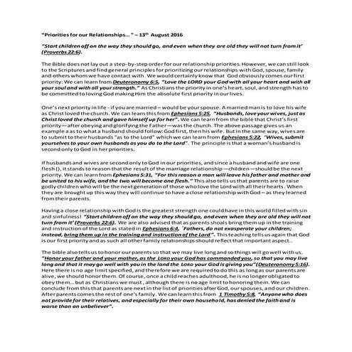 13th August 2016 - Priorities for our Relationships