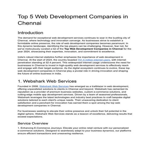 Top 5 Web Development Companies in Chennai | PDF