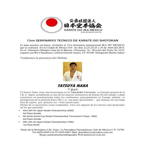 13vo Seminario Internacional JKA Shihan. Tatsuya Naka 2015
