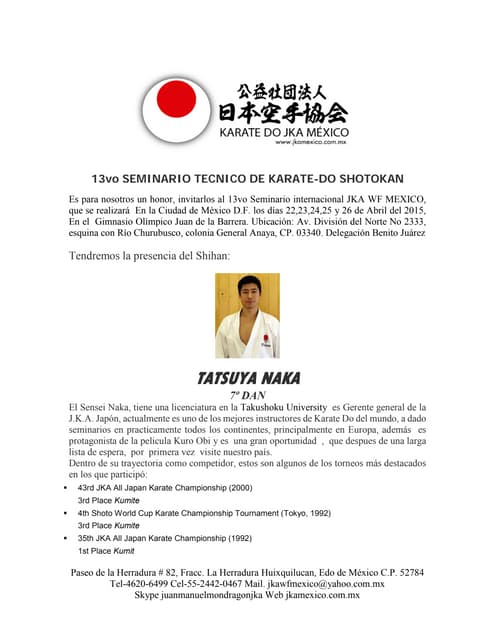 13vo Seminario Internacional JKA Shihan. Tatsuya Naka 2015