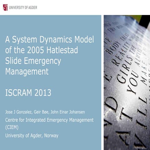 A System Dynamics Model of the 2005 Hatlestad Slide Emergency Management 