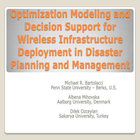 Optimization Modeling and Decision Support for Wireless Infrastructure Deploy...