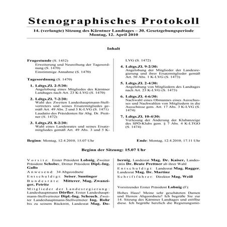 14. LTG-Sitzung am 12. April 2010
