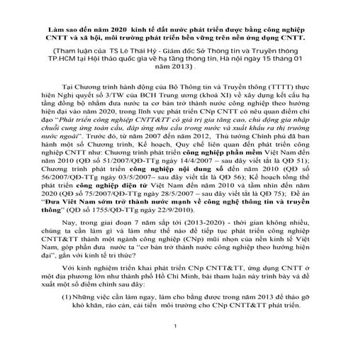  Làm sao đến năm 2020  kinh tế đất nước phát triển được bằng công nghiệp CNTT...