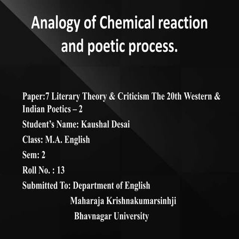 Analogy of Chemical Reaction and Poetic Process