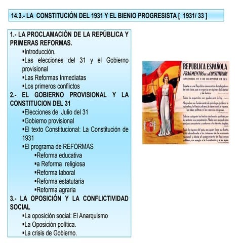 14.  3.- la constitucion del 1931  y el bienio progresista. curso 2013-14 imagenes y esquemas