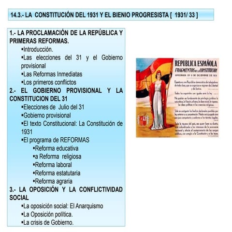 14.  3.- la constitucion del 1931  y el bienio progresista. curso 2013-14 imagenes y esquemas