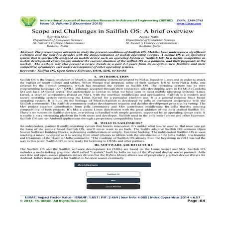 Scope and Challenges in Sailfish OS: A brief overview