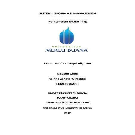 14. SIM, Winne Zaneta Wirastika, Hapzi Ali, Pengenalan E-Learning , Universitas Mercubuana, 2017