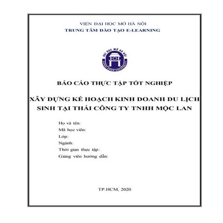 Đề tài: Xây dựng kế hoạch kinh doanh du lịch sinh tại thái công ty TNHH Mộc Lan