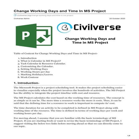 How to change working days and time in MS Project?