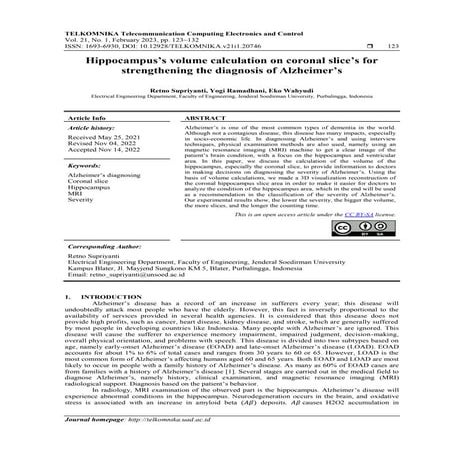Hippocampus’s volume calculation on coronal slice’s for strengthening the dia...