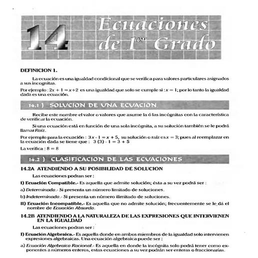 14. Ecuaciones de 1º grado libro de algebra de racso nivel ...