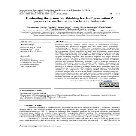 Evaluating the geometric thinking levels of generation Z  pre-service mathema...