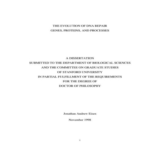 Evolution of DNA repair genes, proteins and processes