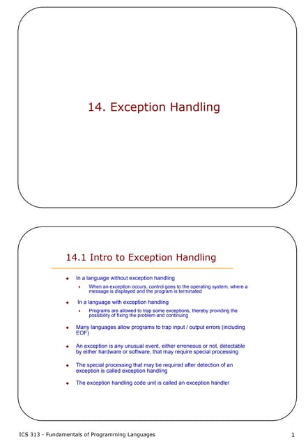 14 exception handling | PDF | Programming Languages | Computing