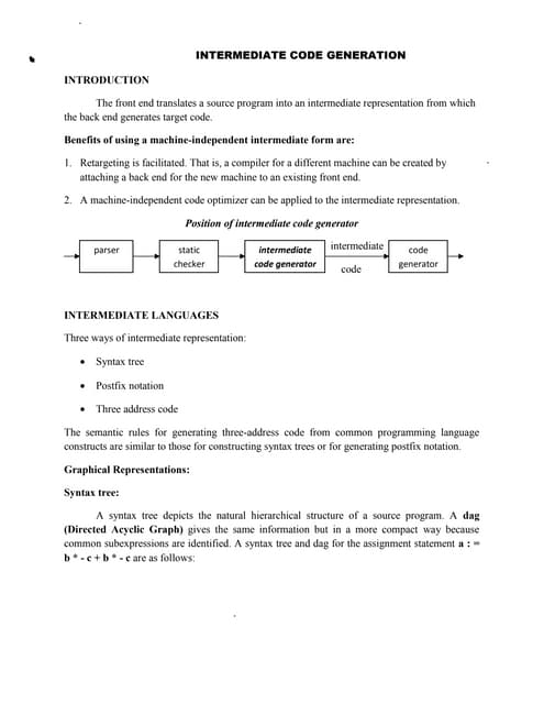 14-Intermediate code generation - Variants of Syntax trees - Three Address Co...