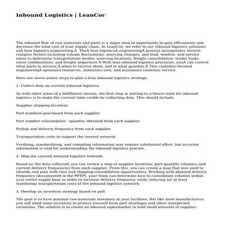 Understanding The Importance Of Lean Logistics | PDF