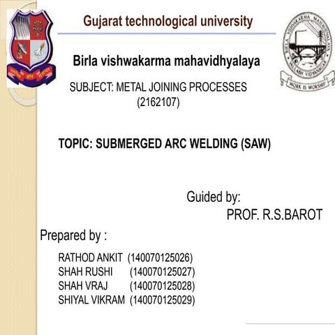 submerged arc welding presentation gtu