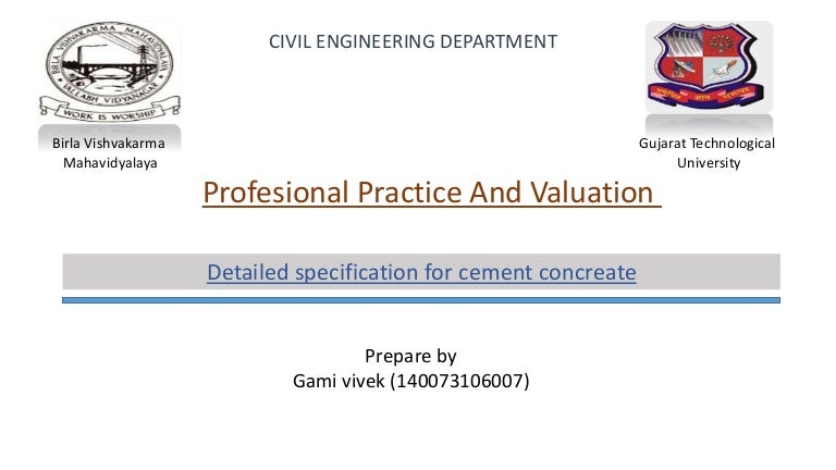 detailed specification for cement concrete