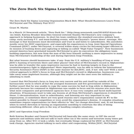 The Zero Dark Six Sigma Learning Organization Black Belt