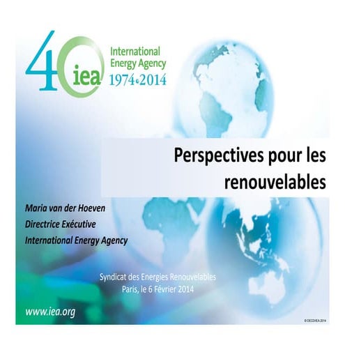 Perspectives pour les renouvables (Outlook for renewable energy; French only)