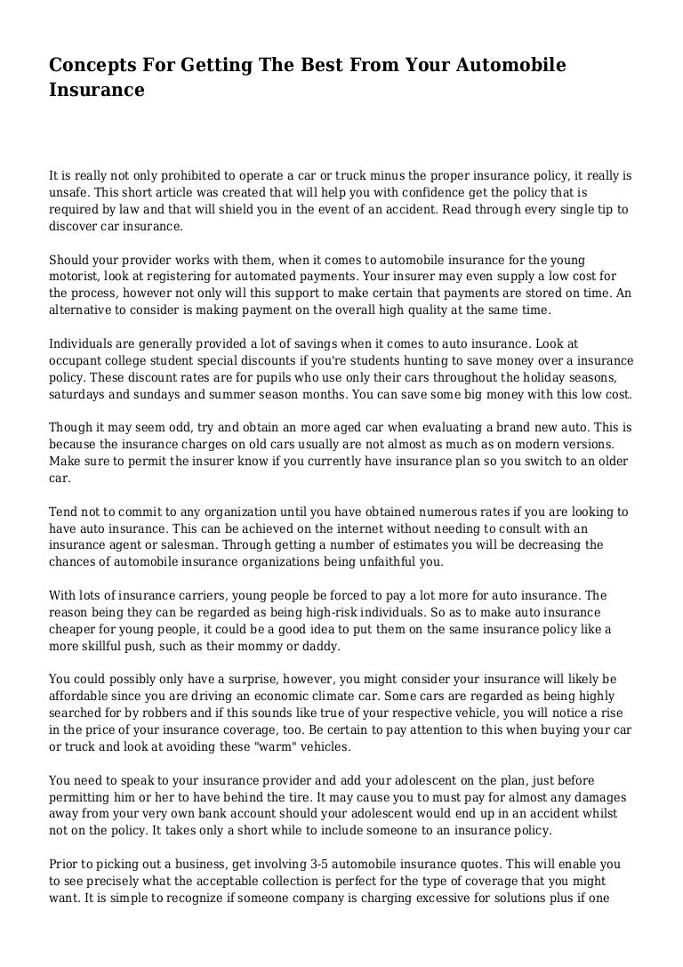 Concepts For Getting The Best From Your Automobile Insurance