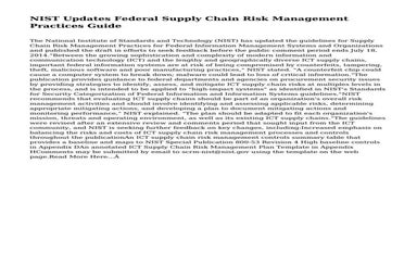 NIST Updates Federal Supply Chain Risk Management Practices Guide