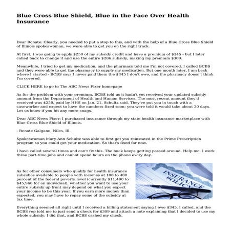 Blue Cross Blue Shield, Blue in the Face Over Health Insurance