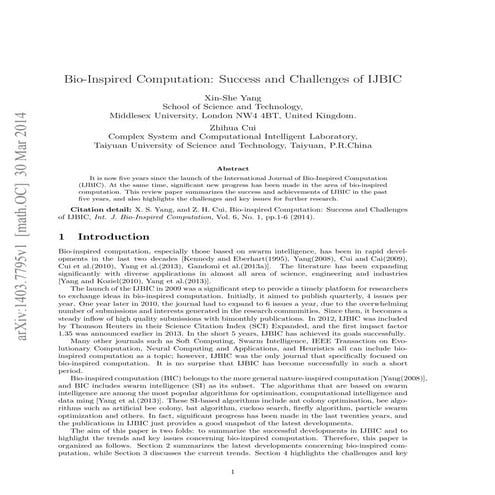Bio-Inspired Computation: Success and Challenges of IJBIC