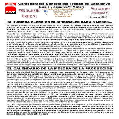 Hoja informativa CGT SEAT Martorell 31 de marzo de 2014
