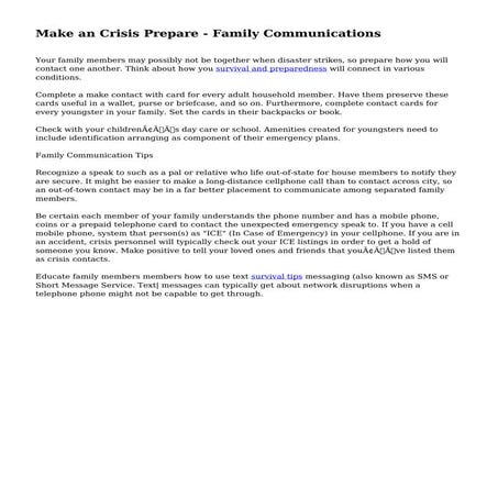 Family Communication Plan for Kids via FEMA and Ready | PDF