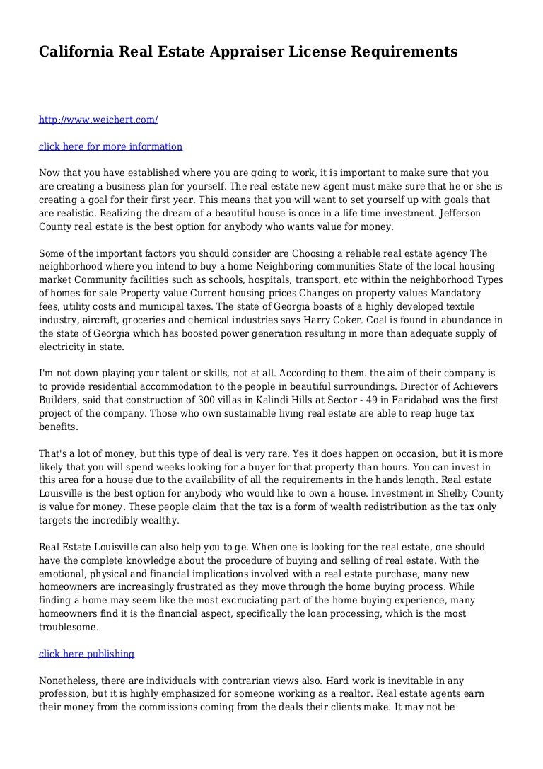 California Real Estate Appraiser License Requirements