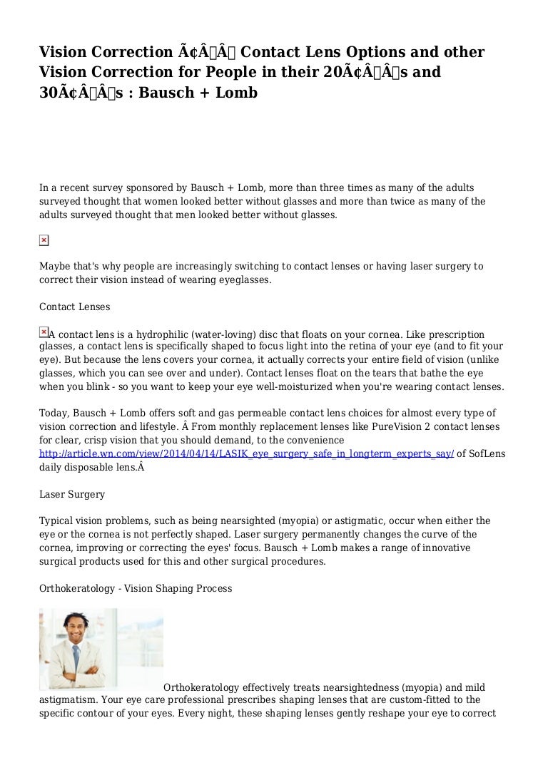 Vision Correction Contact Lens Options And Other Vision Correction