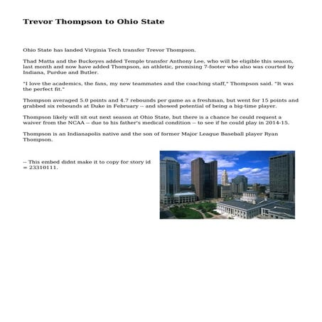 Trevor Thompson to Ohio State