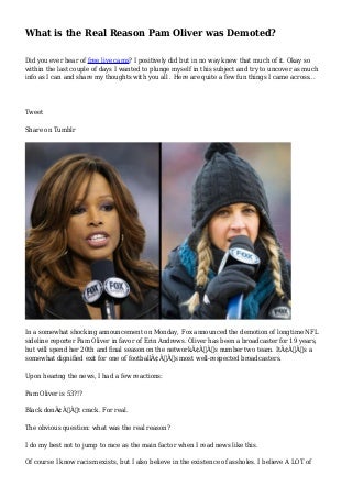 What is the Real Reason Pam Oliver was Demoted?