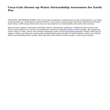 Coca-Cola Drums up Water Stewardship Awareness for Earth Day